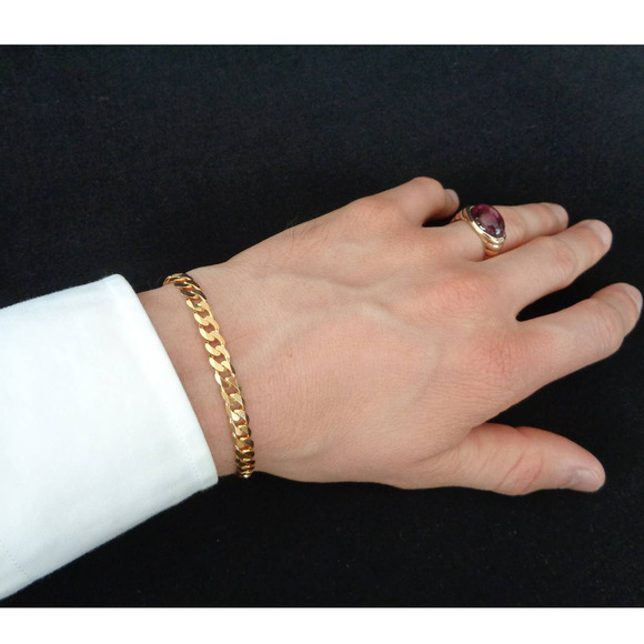 Gold Cuban Link Chain Bracelet, Gold Plated 925 Sterling Silver TopQuality Italy - Picture 2 of 5